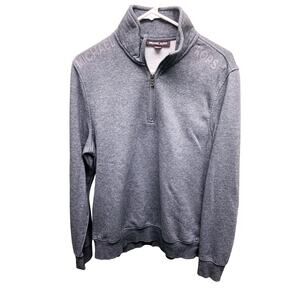 Michael Kors Mens 1/4 Zip Shoulder Spellout Gray Sweatshirt Size L